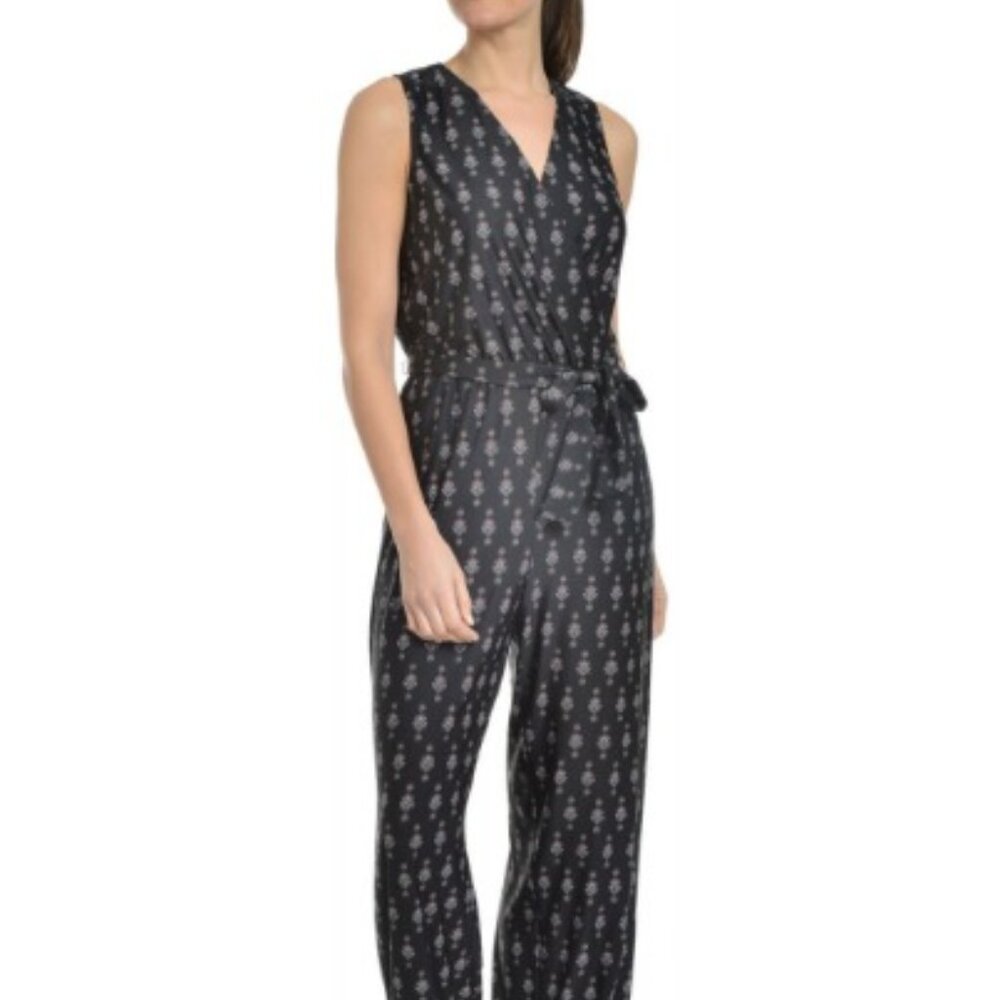 NY Collection Black Printed Jumpsuit Belted Size L